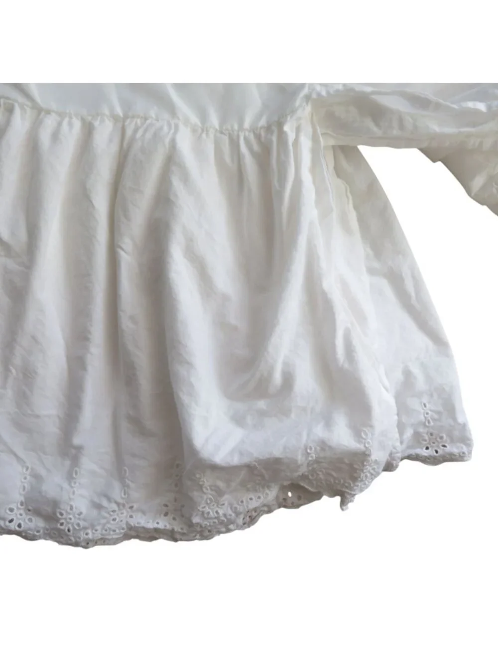 Vintage Queen White Cotton Eyelet Bed Skirt Embroidered Hem Ruffled 15